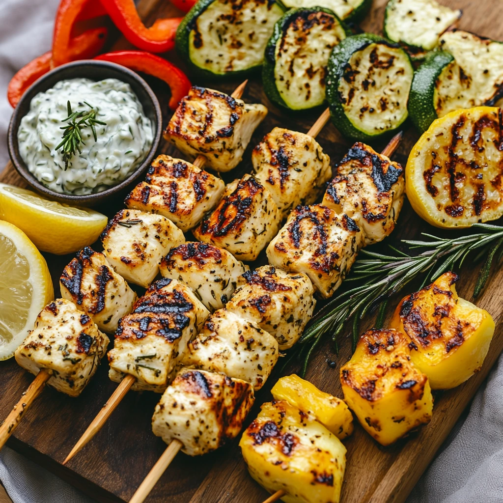 Grilled Chicken Skewers Halloumi and Herbs Recipe